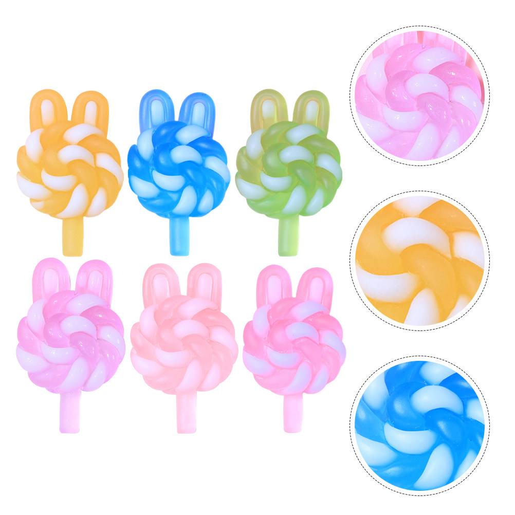 Resin Art Supplies - 24 個のかわいい漫画ロリポップチャームウサギの形をした光るプラスチック樹脂ペンダント DIY クラフトジュエリー用品キーホルダーネックレス用