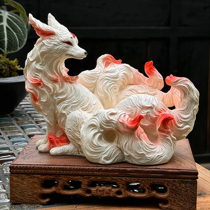 Resin Art Gift For Anniversary - 九尾の狐の置物 狐 九尾の狐 仏教寺院の像 家庭用家具 デスクトップ家具
