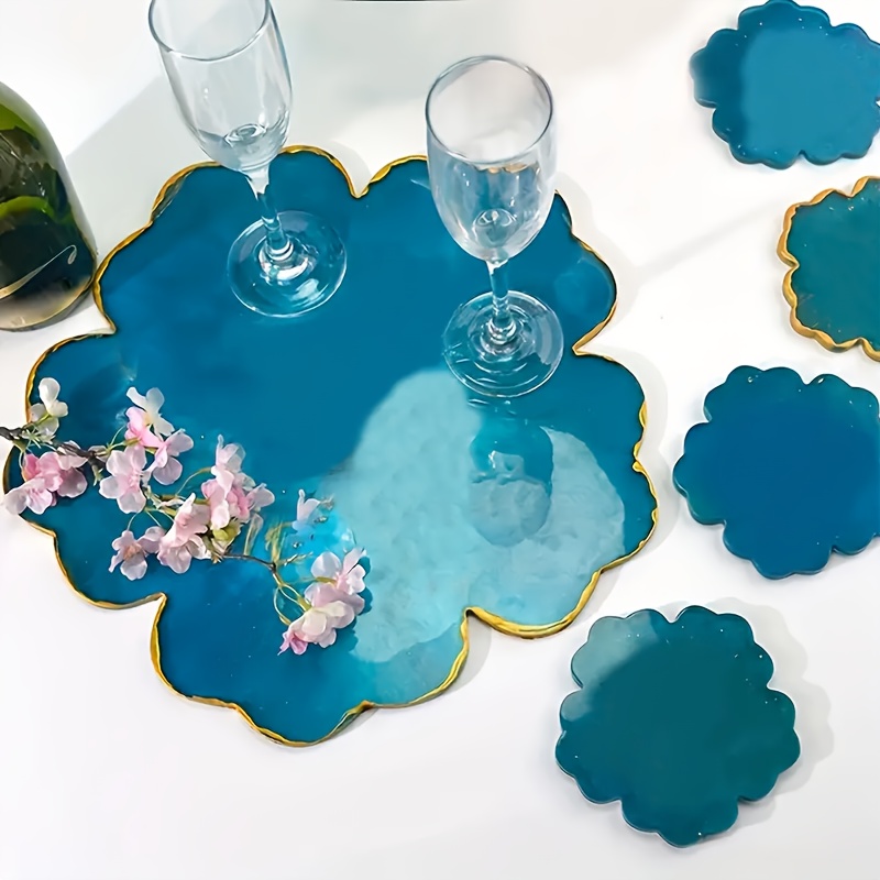Resin Art Tools - 5個入りミラー付き大型花小花カップクッションベースシリコンモールド、大型樹脂製収納トレイ、セルフデザインに最適