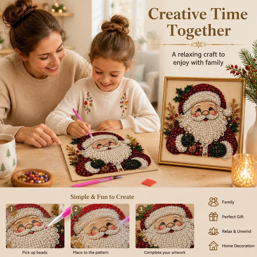 Resin Art Diy - クリスマス サンタクロース パールアート DIYキット 額入りビーズ刺繍クラフト 壁飾り