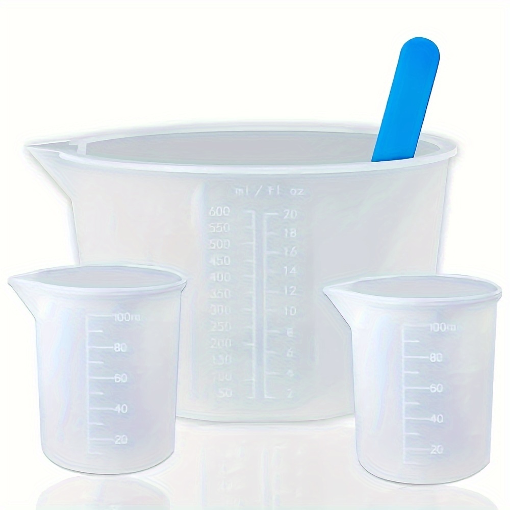 Resin Art Tools - シリコン計量カップ、600ml/20oz&100mlの増粘・研磨用樹脂混合カップ付き樹脂用品、お手入れ簡単、シリコン製