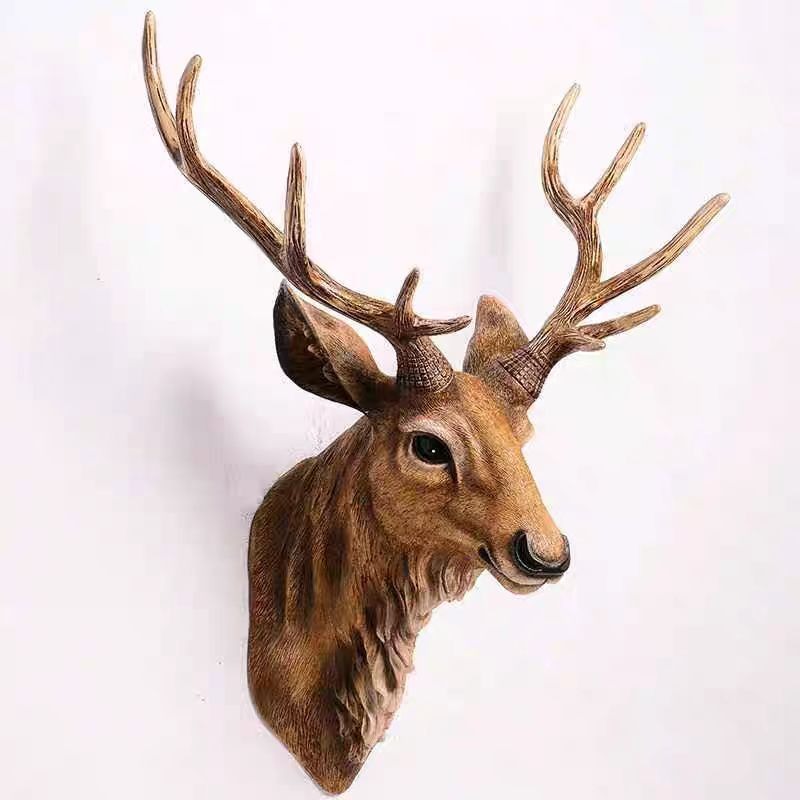 Background Resin Art - 60/80CM アメリカンディアヘッド ウォールマウントデコレーション フェイク大型ハンギング彫刻 モダン バー背景