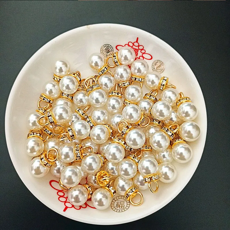Resin Art Gift For Anniversary - 30 個ラウンドパールダイヤモンドペンダントゴールドシルバー DIY プリンセスウェディングギフトビッグサイズデザインアート装飾ビーズラインストーン Jewelry14mm