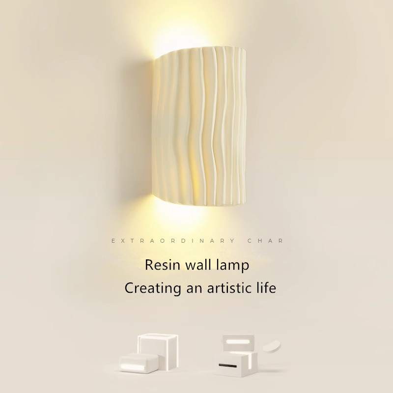 Background Resin Art - ヴィンテージクリーム LED ウォールランプリビングルーム背景寝室ベッドサイドライト廊下バスルームアート北欧家の装飾照明
