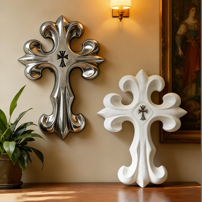 Resin Art Hanging - レトロクロス壁飾りゴシックスタイル樹脂製十字架装飾品ヴィンテージ吊り下げ彫刻品、家の寝室、リビングルームの壁アート装飾用