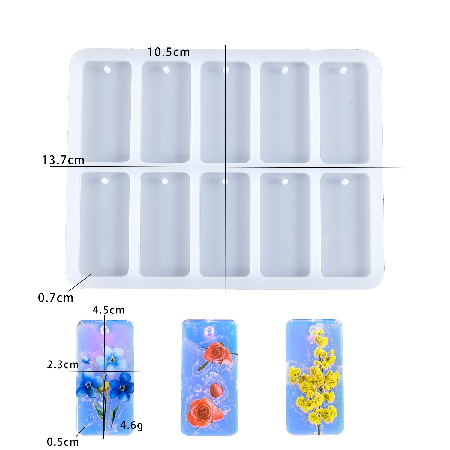 Resin Art Tools - DIY エポキシ樹脂モールド 10 接続正方形フルプレート小さなペンダントキーホルダーシリコンモールド手作りジュエリー
