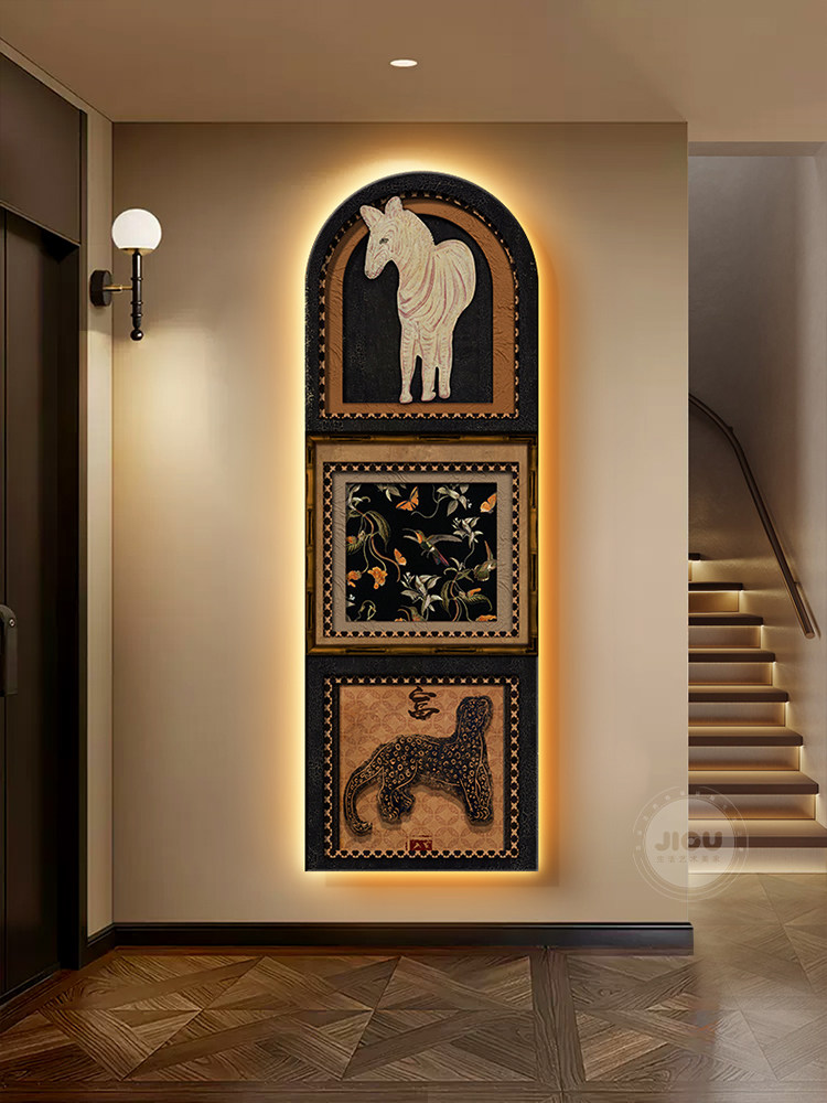 Resin Art On Wood - メダルアールデコ玄関ホール装飾画フランス風廊下エンドハンギングアートリビングルームアクセントウォール照明壁画