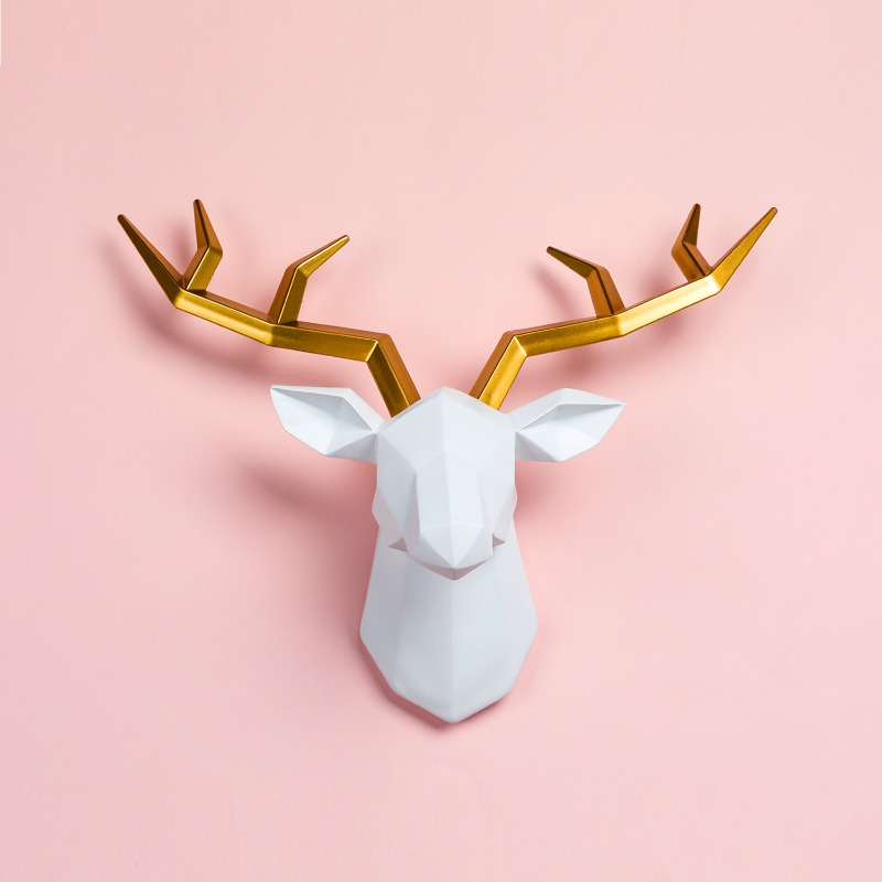 Resin Art Hanging - 1PC 鹿の頭の彫刻動物像壁掛けクリエイティブヘラジカアート枝角像オフィス装飾壁掛け