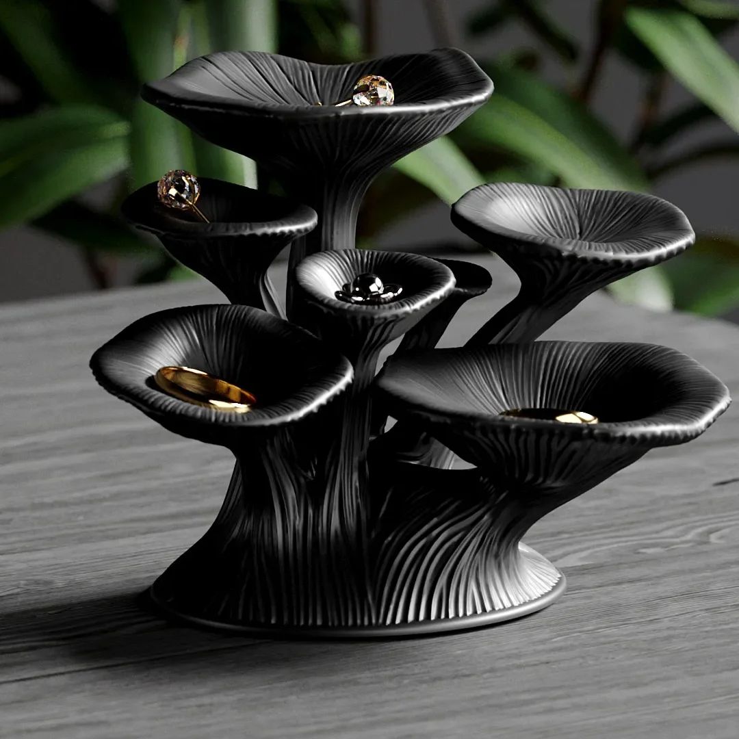 Resin Art Ring - 3Dプリントされたキノコ型の棚、壁掛け用のかわいいジュエリーオーガナイザーホルダー、指輪やイヤリングの収納、レジンアートデコレーション