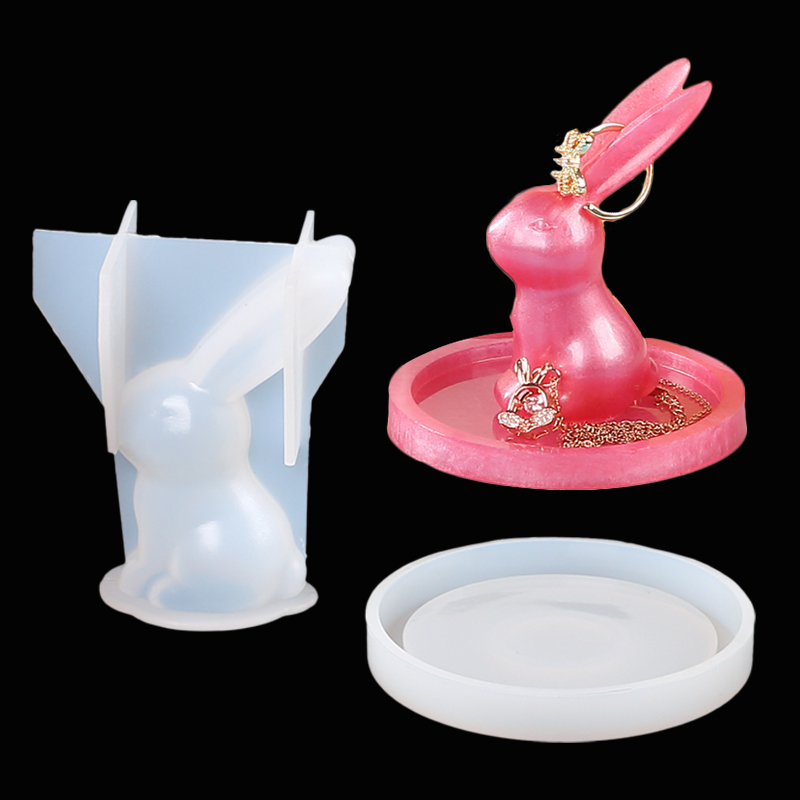 Resin Art Ring - 2 個 3D バニーリングホルダーシリコーンエポキシ樹脂金型ウサギのジュエリー収納ディスプレイ DIY アートクラフト装飾鋳造家の装飾