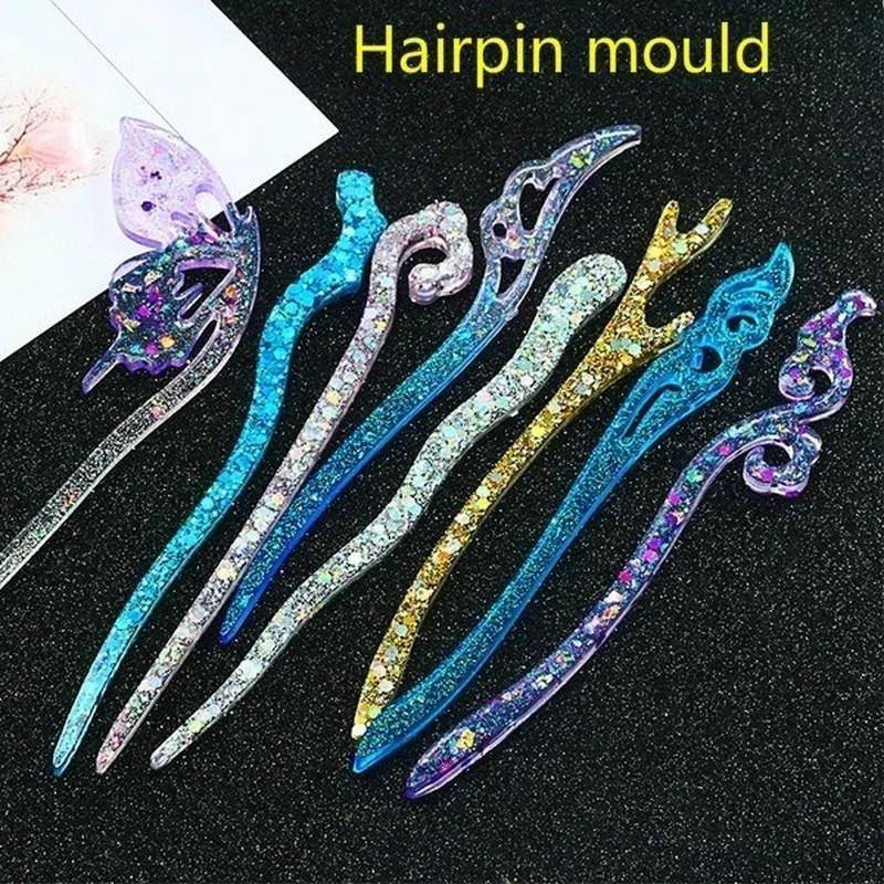 Resin Art Supplies - 新しい透明ヘアピンシリコーン特殊金型樹脂 DIY ヘアジュエリー作成金型エポキシ樹脂金型女性の髪の装飾