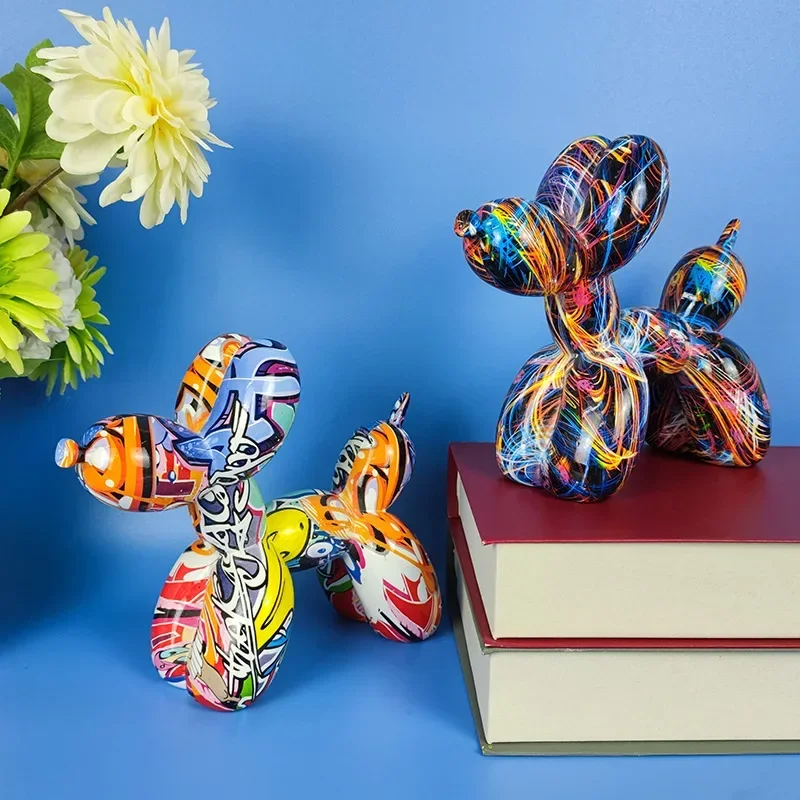 Resin Art Gift For Anniversary - 樹脂で作られた犬の彫刻,風船付きのモダンなアートアクセサリー,創造的な色の職人技,家庭やオフィスへのギフト,装飾