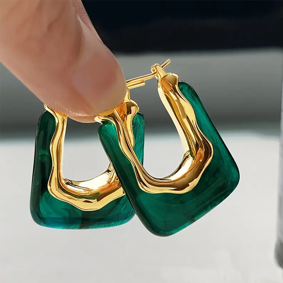 Resin Art Ring - Yupsk フレンチファッション ヴィンテージ U 字型フープイヤリング 女性用