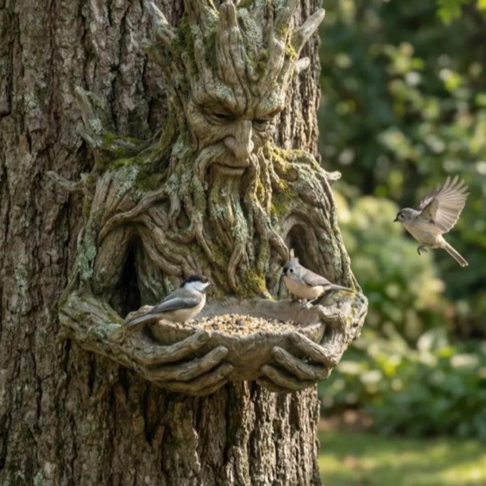 Resin Art On Wood - 木に取り付けられた鳥の餌箱、耐候性樹脂製のモダンな彫刻、屋外用鳥の餌箱、庭や裏庭のアート装飾用のフードステーション
