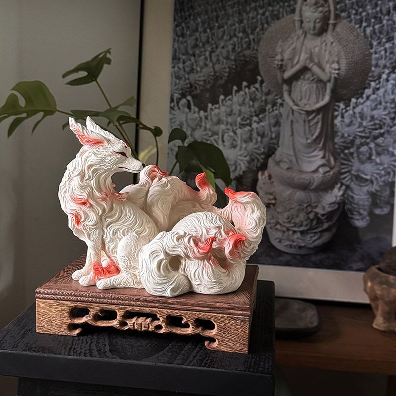 九尾の狐の置物 狐 九尾の狐 仏教寺院の像 家庭用家具 デス - Resin Art Gift For Anniversary のレビューと価格