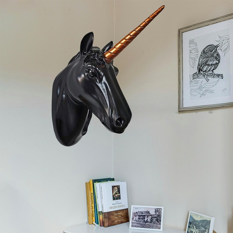ユニコーン馬の頭の形をしたウォールアート、樹脂製3Dアニマル - Background Resin Art のレビューと価格
