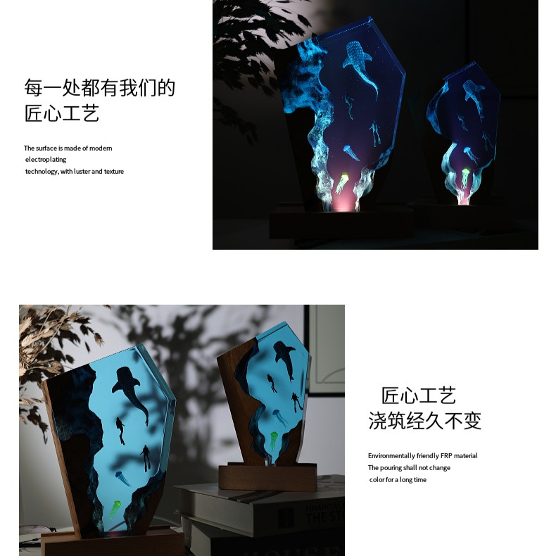 樹脂製洞窟クジラダイバーデスクトップクラゲ発光オーナメントク - Resin Art Gift For Anniversary のレビューと価格
