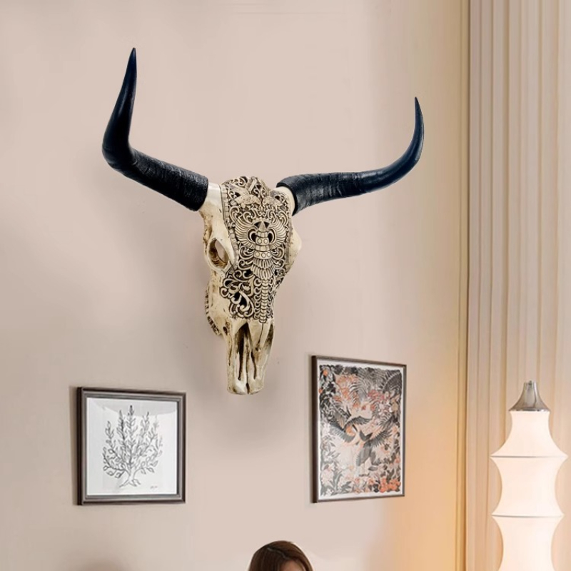 樹脂雄牛の頭の壁の装飾レトロなフェイク動物彫刻リアルなリビン - Background Resin Art のレビューと価格