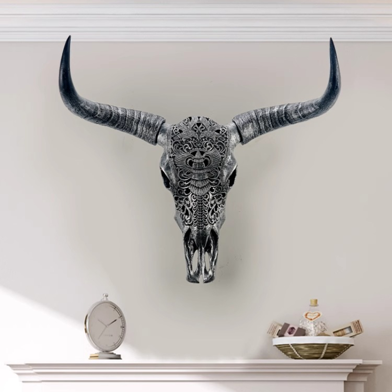樹脂雄牛の頭の壁の装飾レトロなフェイク動物彫刻リアルなリビン - Background Resin Art のレビューと価格