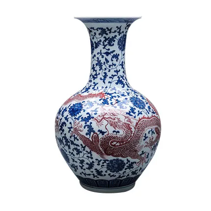中国アンティーク陶磁器龍花瓶、青と白の釉下彩アールデコデザイ - Resin Art Floor Design のレビューと価格