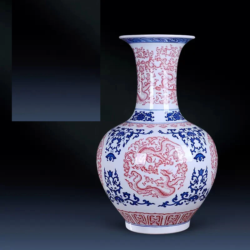 中国アンティーク陶磁器龍花瓶、青と白の釉下彩アールデコデザイ - Resin Art Floor Design のレビューと価格