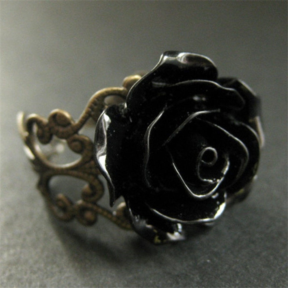 気質レトロ黒樹脂ステレオローズフラワーゴールドカラー中空オー - Resin Art Ring のレビューと価格