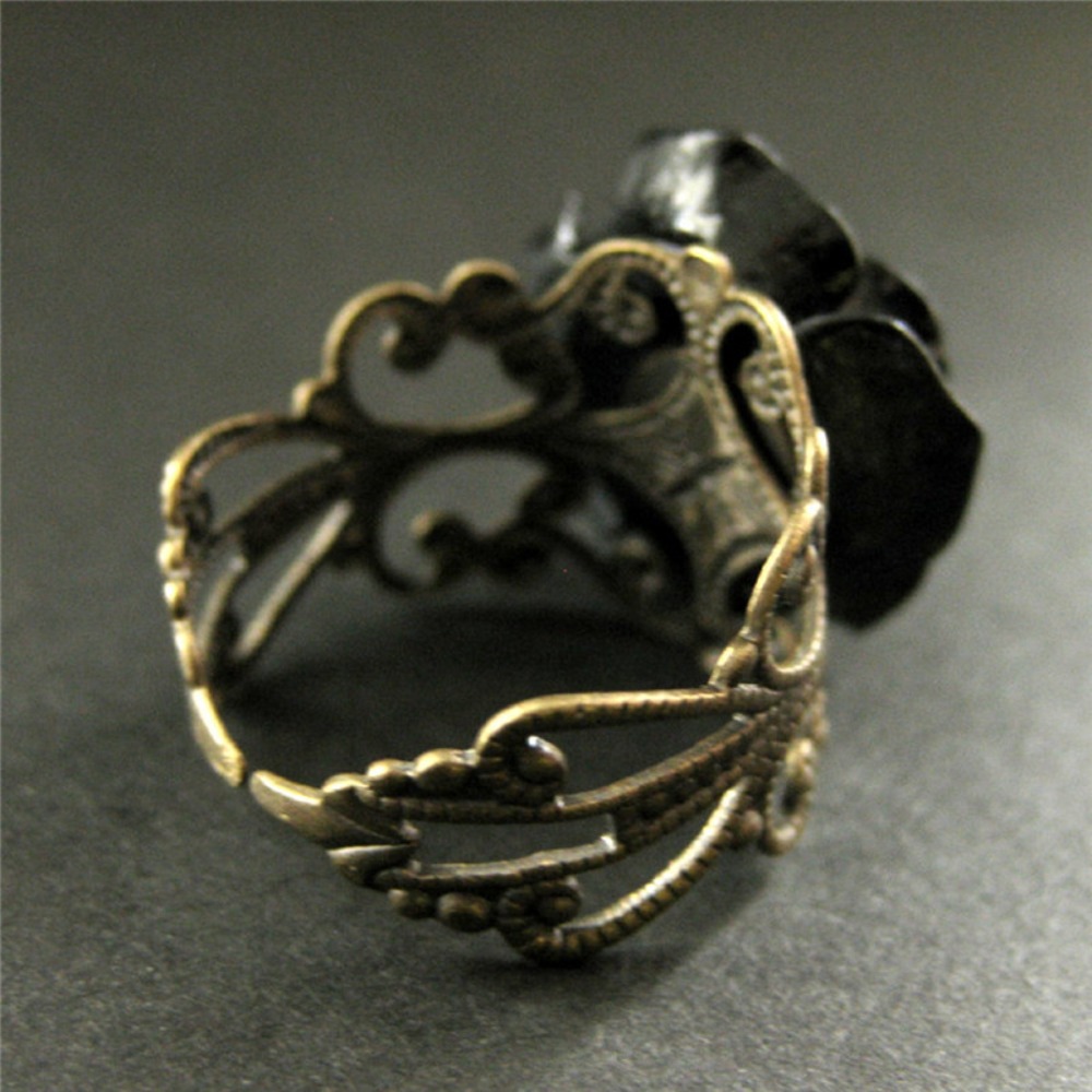 気質レトロ黒樹脂ステレオローズフラワーゴールドカラー中空オー - Resin Art Ring のレビューと価格