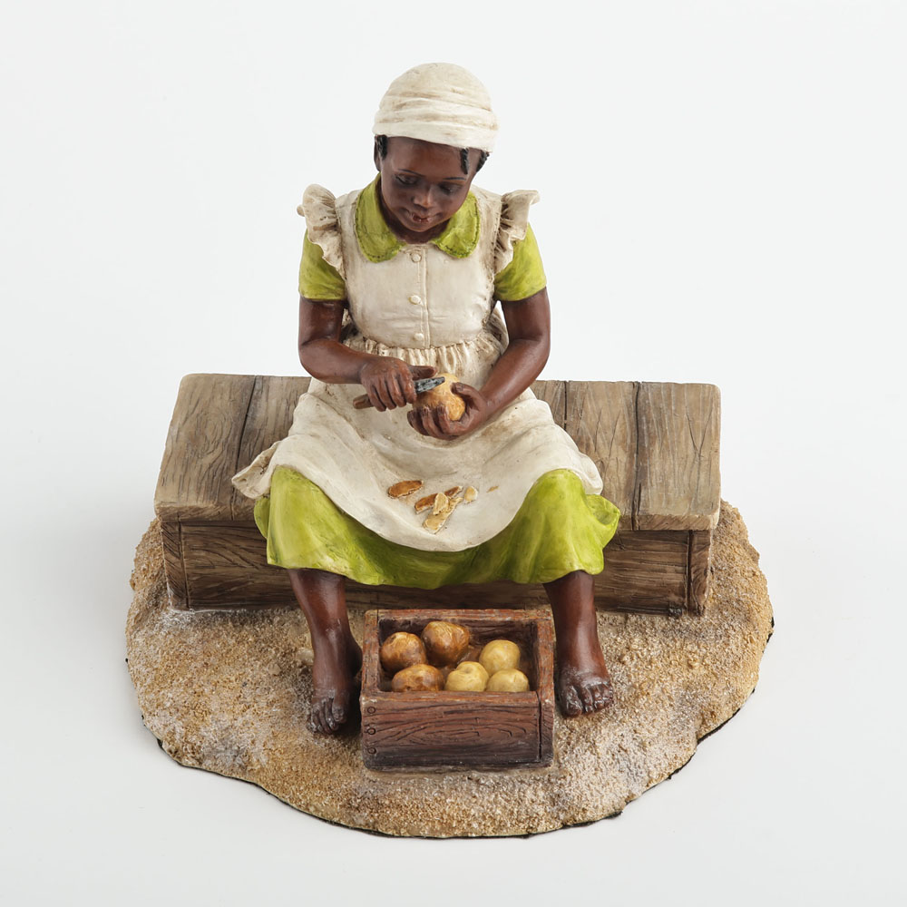 若い黒人少女の彫刻 木製ベンチでジャガイモを皮むく ヴィンテ - Resin Art On Wood のレビューと価格