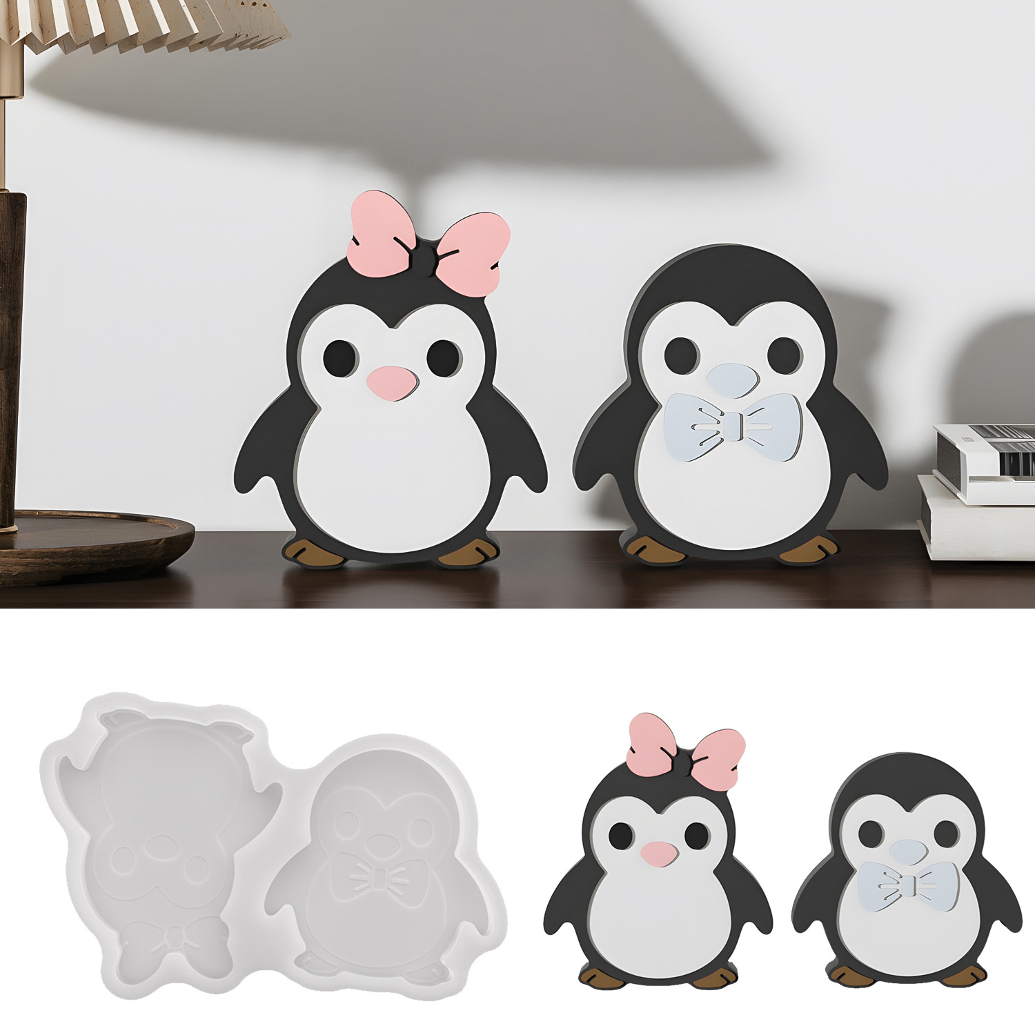 DIYペンギンカップルフィギュア樹脂型、家具装飾用、小型石膏 - Resin Art Tools のレビューと価格