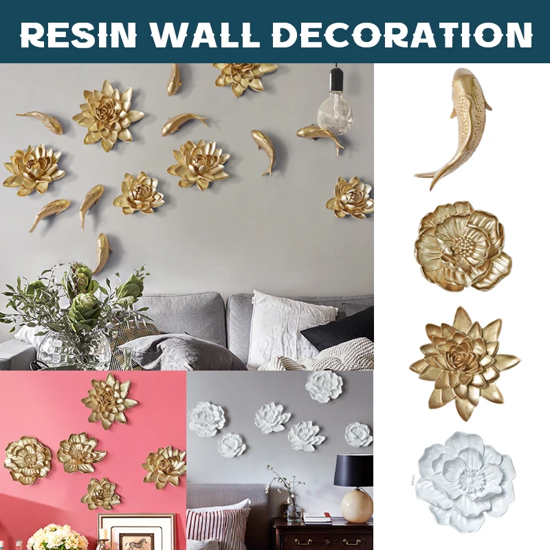 シックな3Dホワイトグレーレジン製蓮牡丹の花の壁掛け、ヨーロ - Background Resin Art のレビューと価格
