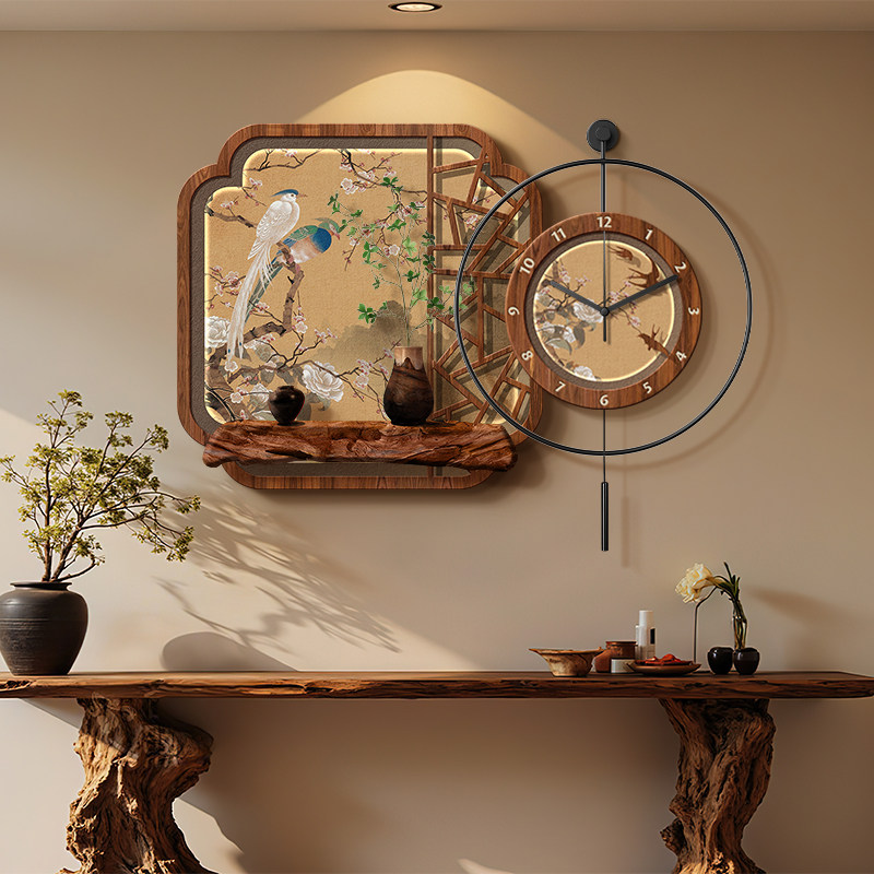 新しい中華レストラン装飾画：花と鳥の時計台背景壁掛けアート古 - Resin Art On Wood のレビューと価格