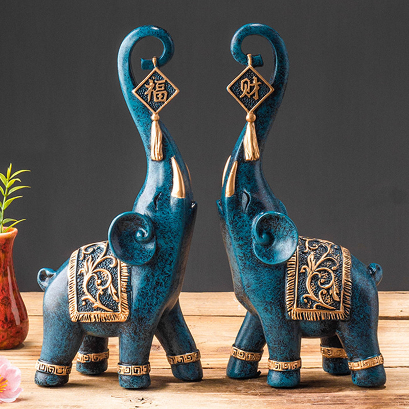 1 ペア中国風幸運の象の鼻の置物家の装飾動物樹脂象像アート工 - Resin Art Gift For Anniversary のレビューと価格