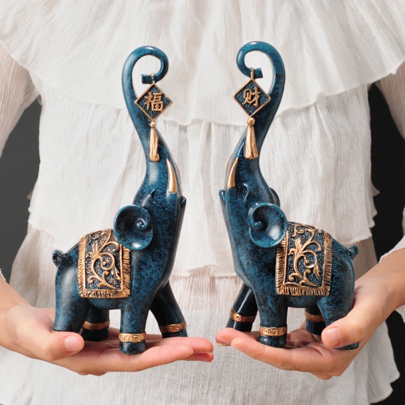 1 ペア中国風幸運の象の鼻の置物家の装飾動物樹脂象像アート工 - Resin Art Gift For Anniversary のレビューと価格