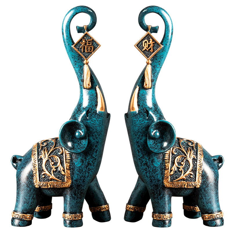 1 ペア中国風幸運の象の鼻の置物家の装飾動物樹脂象像アート工 - Resin Art Gift For Anniversary のレビューと価格