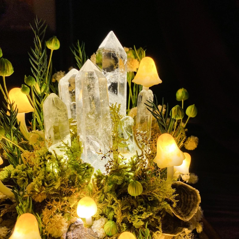 マッシュルームナイトライト ガラスドームランプ 天然水晶クォ - Resin Art On Wood のレビューと価格