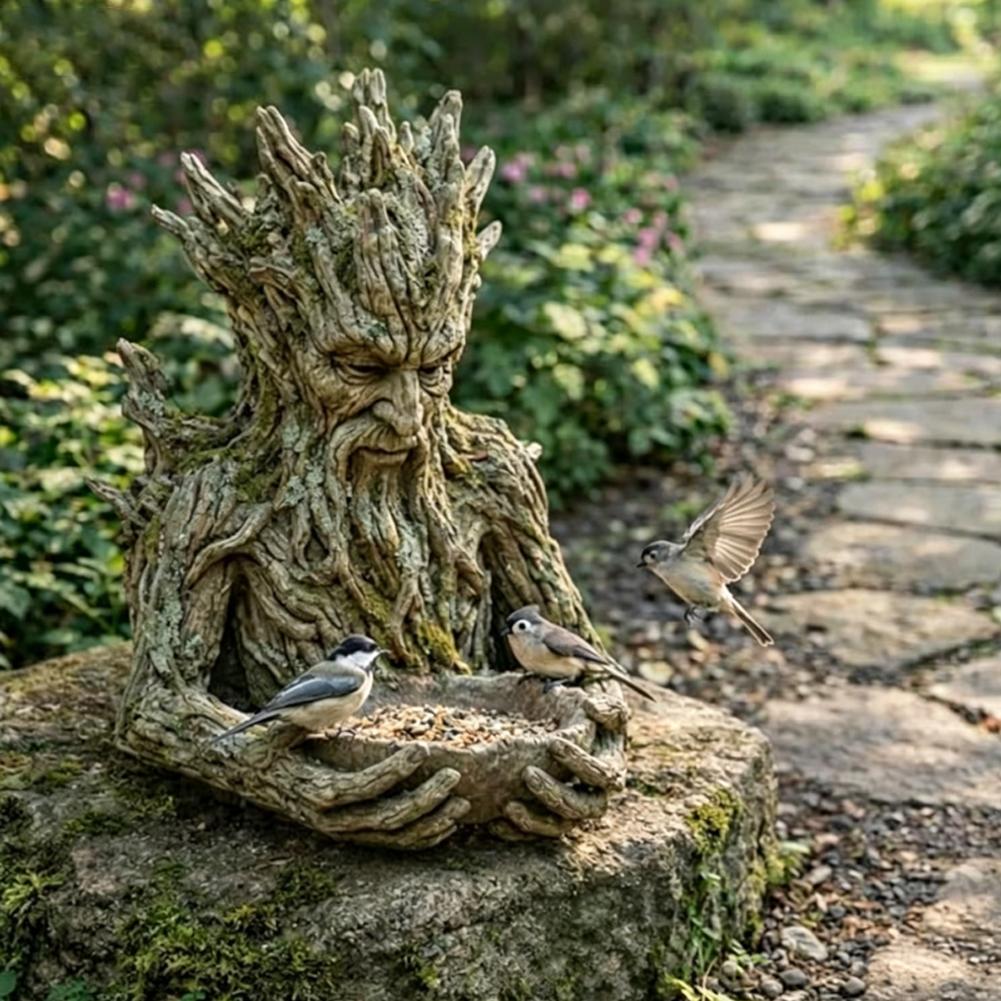 木に取り付けられた鳥の餌箱、耐候性樹脂製のモダンな彫刻、屋外 - Resin Art On Wood のレビューと価格